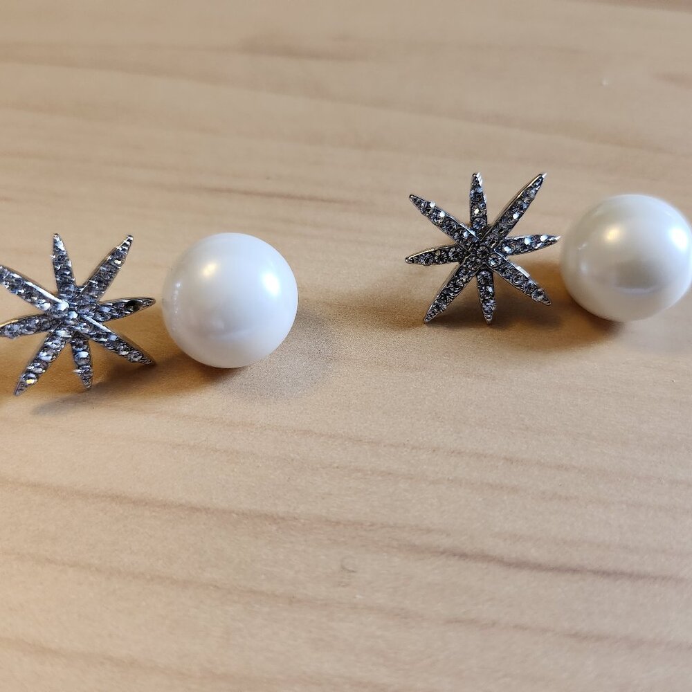 Star-Shaped  Double-Sided Post with Simulated Pearl Back Earrings